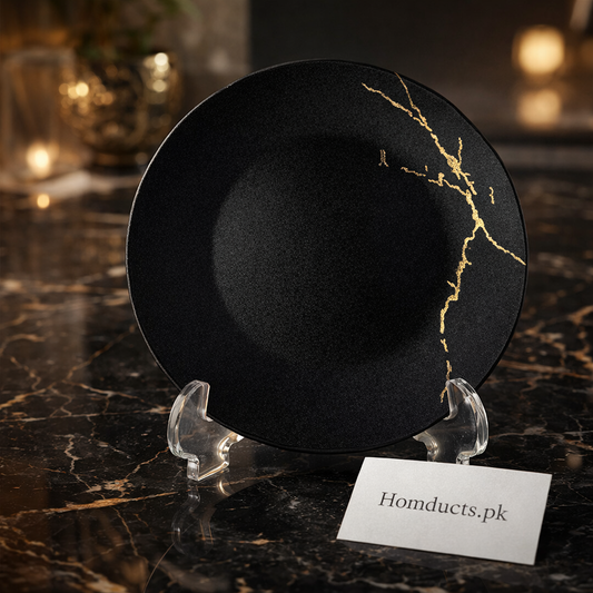 Luxury Black Gold Accent Dessert Plate – Elegant Serving Plate (1 Pc)