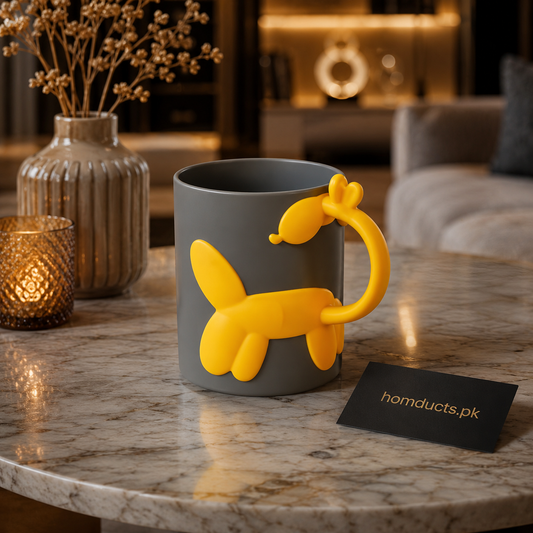 Ziba Luxury Creative Balloon Dog Ceramic Coffee Mug With Sculpted Artistic Handle For Modern Coffee Table & Aesthetic Desk Setup