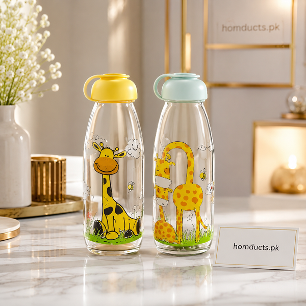 Ziba Kids Cartoon Giraffe Glass Water Bottle With Handle Lid – Premium Reusable Drinking Bottle For School, Juice & Everyday Use – 1 Pc
