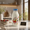 Ziba Premium Cute Cow Print Glass Milk Bottle with Leakproof Lid – Aesthetic Reusable Beverage Bottle for Milk, Juice & Cold Drinks – 1 Pc