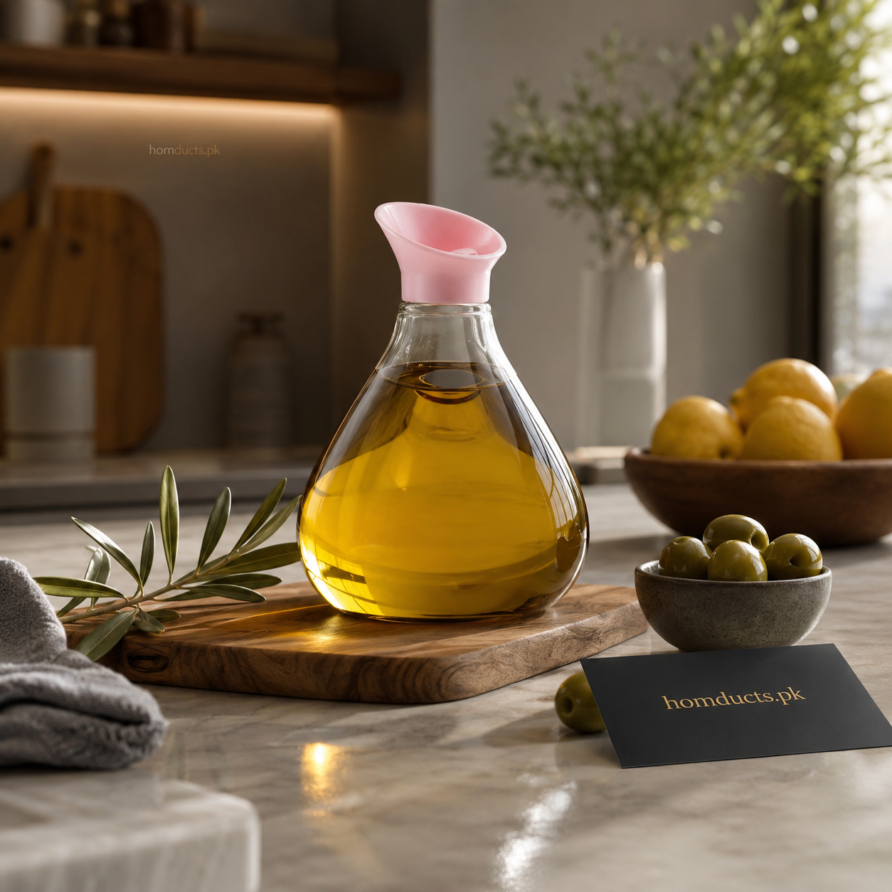 Luxury Glass Oil & Vinegar Dispenser Bottle with Easy Pour Spout – Premium Kitchen Olive Oil Storage Bottle for Modern Dining & Cooking | 1 Pc