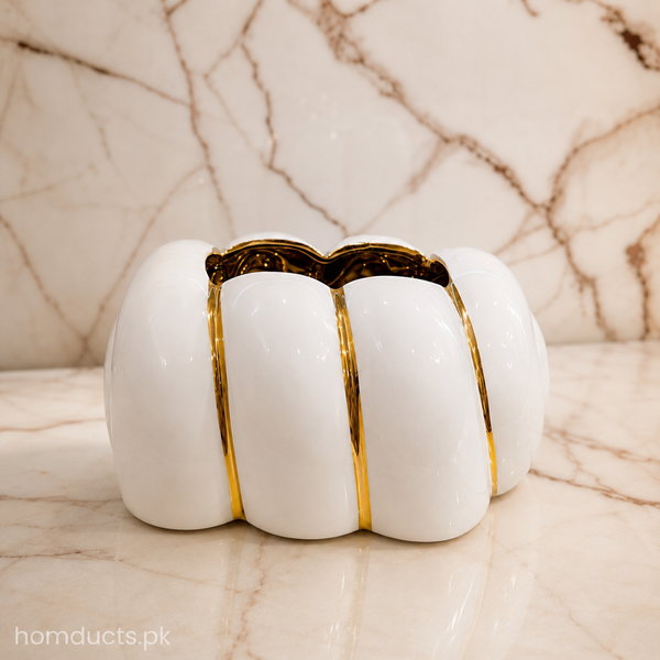 Luxury Ceramic Tissue Box Holder with Gold Accents – Modern Decorative Tissue Cover (1 Pc)