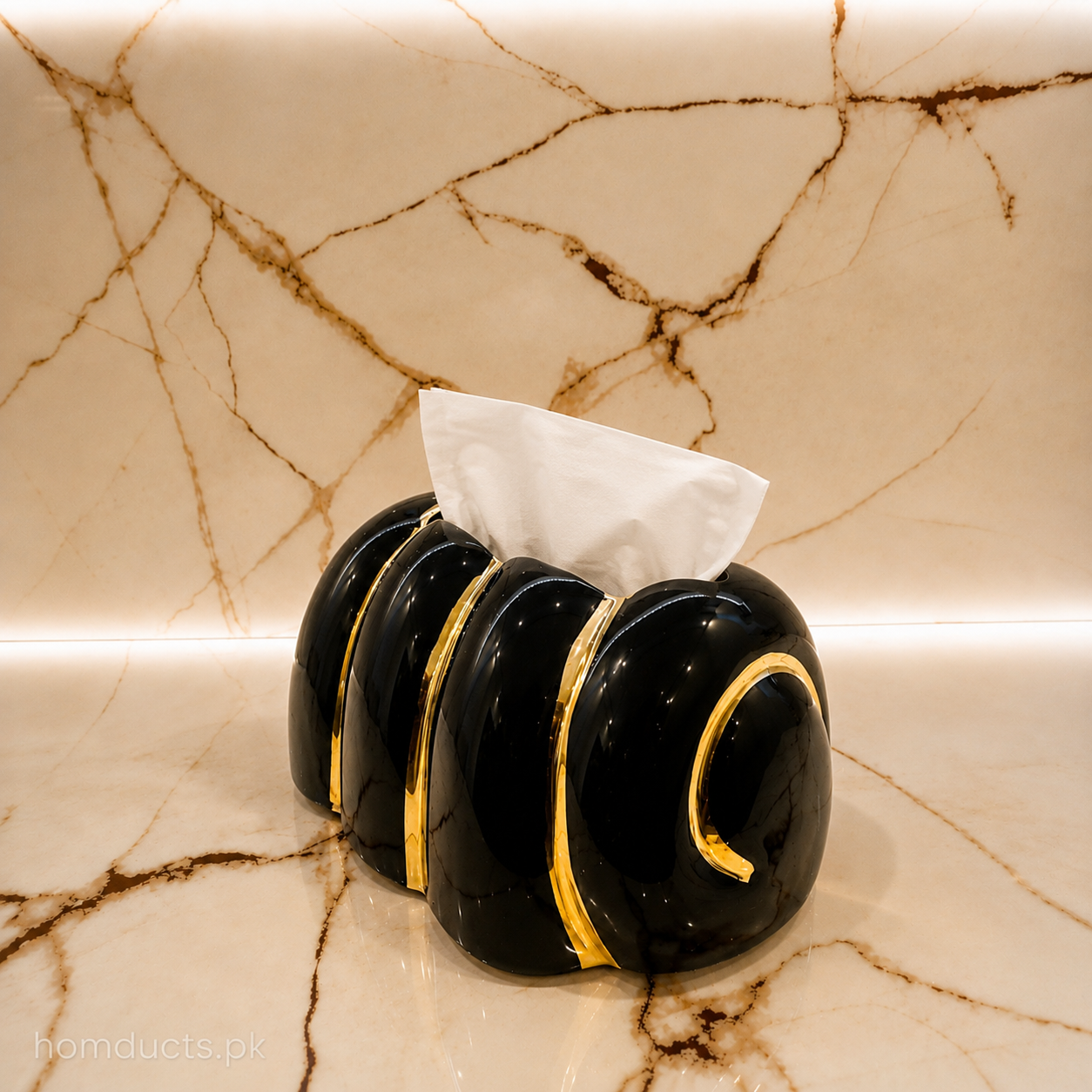 Luxury Ceramic Tissue Box Holder with Gold Accents – Modern Decorative Tissue Cover (1 Pc)