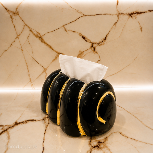 Luxury Ceramic Tissue Box Holder with Gold Accents – Modern Decorative Tissue Cover (1 Pc)