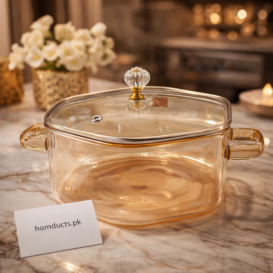 Luxury Transparent Glass Cooking Pot with Lid – 2500ml Heat-Resistant Kitchen Pot