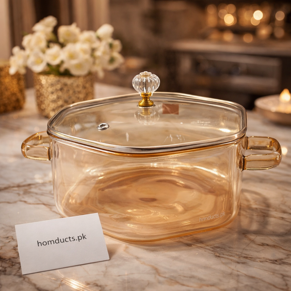 Luxury Transparent Glass Cooking Pot with Lid – 2500ml Heat-Resistant Kitchen Pot