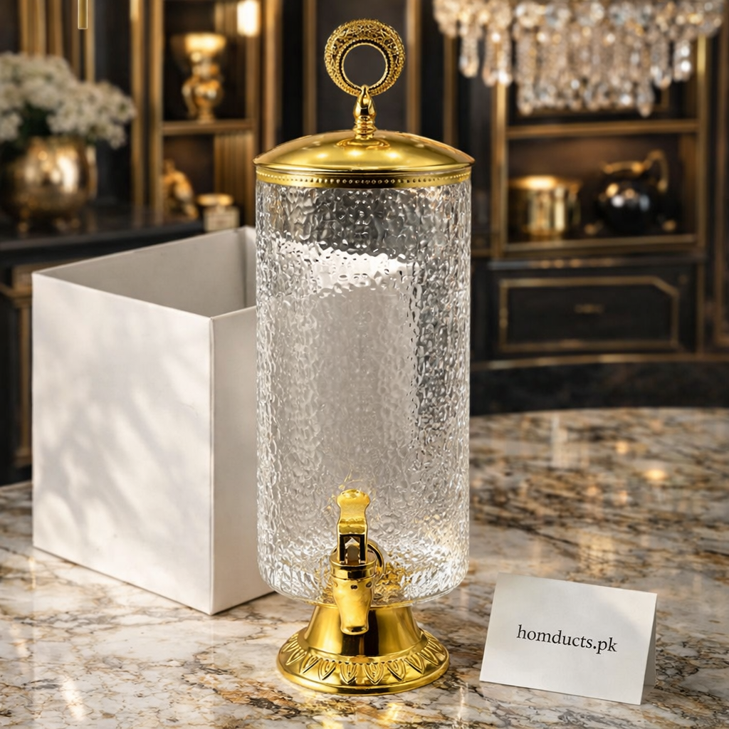 Luxury Crystal Glass Beverage Dispenser with Golden Stand – 3300ml