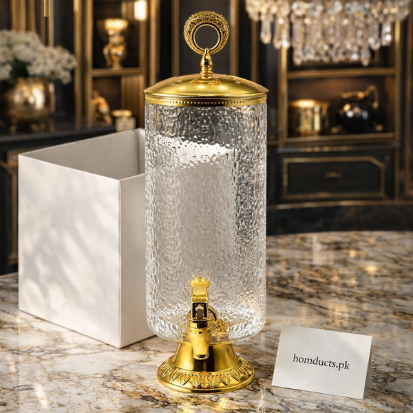Luxury Crystal Glass Beverage Dispenser with Golden Stand – 3300ml