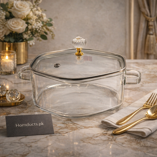 Luxury Clear Glass Casserole with Lid – 2500ml Elegant Serving Pot