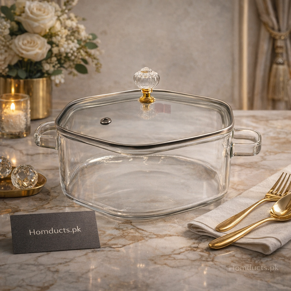 Luxury Clear Glass Casserole with Lid – 2500ml Elegant Serving Pot