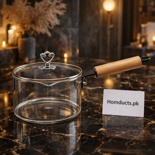 Luxury Clear Glass Saucepan with Lid & Wooden Handle – 1800ml