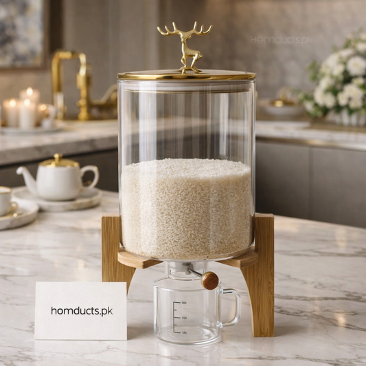 Luxury 5500ml Rice Dispenser with Measuring Cup – Elegant Kitchen Storage Jar
