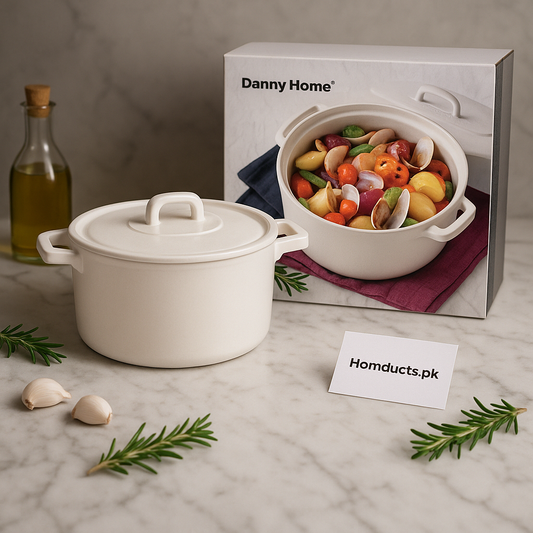 Danny Home White Cast Iron Dutch Oven with Lid – Premium Casserole Pot for Cooking & Serving