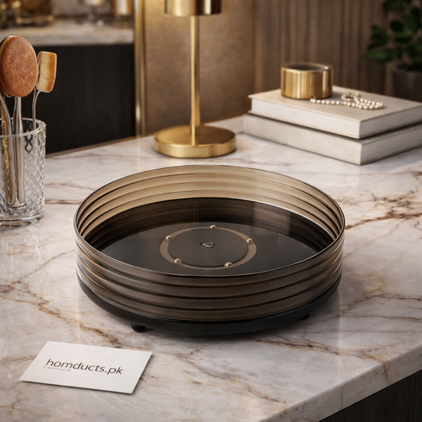 Luxury 360° Rotating Transparent Organizer Tray – Black (Premium Vanity & Countertop Storage)