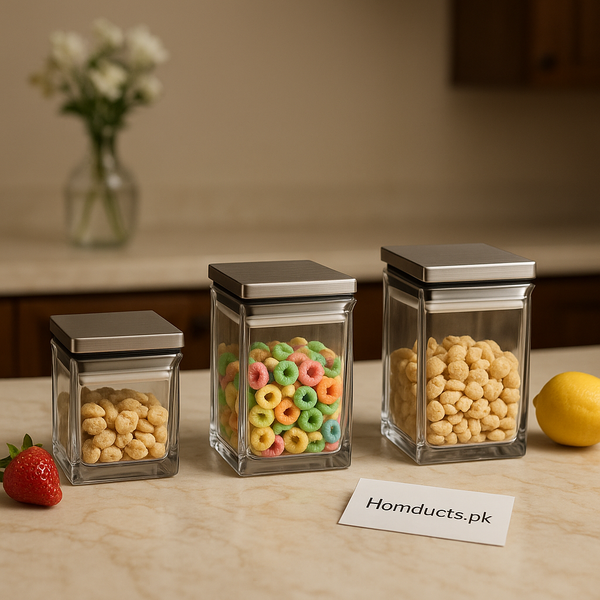 Premium Glass Storage Jar Set – 3pcs with Stainless Steel Lids