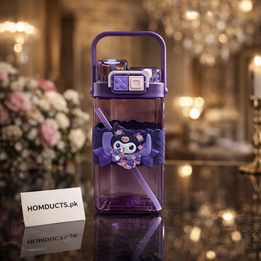 Luxury Cute Cartoon Water Bottle with Straw & Carry Handle – Leak-Proof, BPA-Free | 500ml