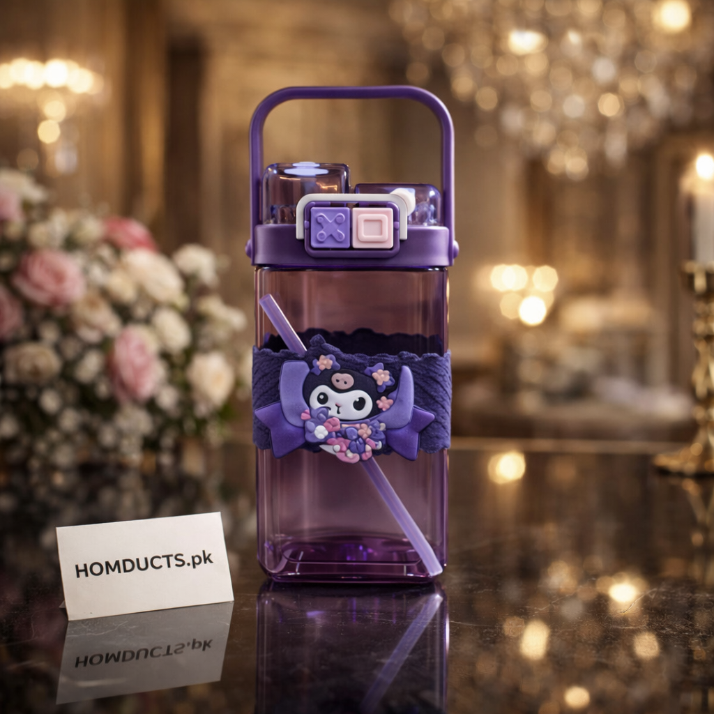 Luxury Cute Cartoon Water Bottle with Straw & Carry Handle – Leak-Proof, BPA-Free | 500ml