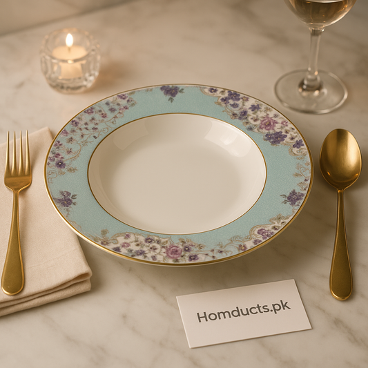 Luxury Floral Rim Soup Plate – Elegant Porcelain Dining Bowl