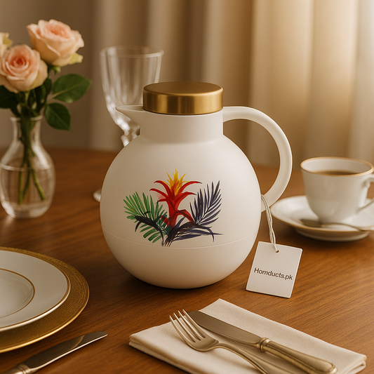 Floral Insulated Thermos Jug – 1L Premium Hot & Cold Beverage Flask with Gold Lid