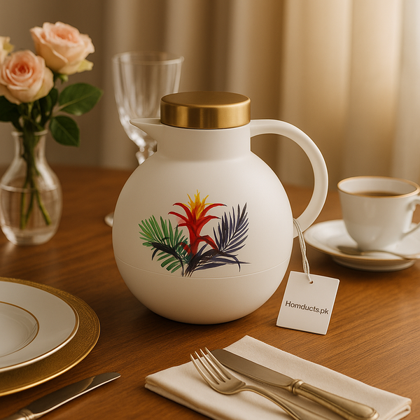 Floral Insulated Thermos Jug – 1L Premium Hot & Cold Beverage Flask with Gold Lid