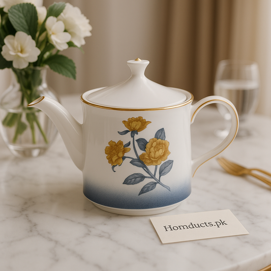 Elegant Porcelain Floral Teapot with Golden Accents