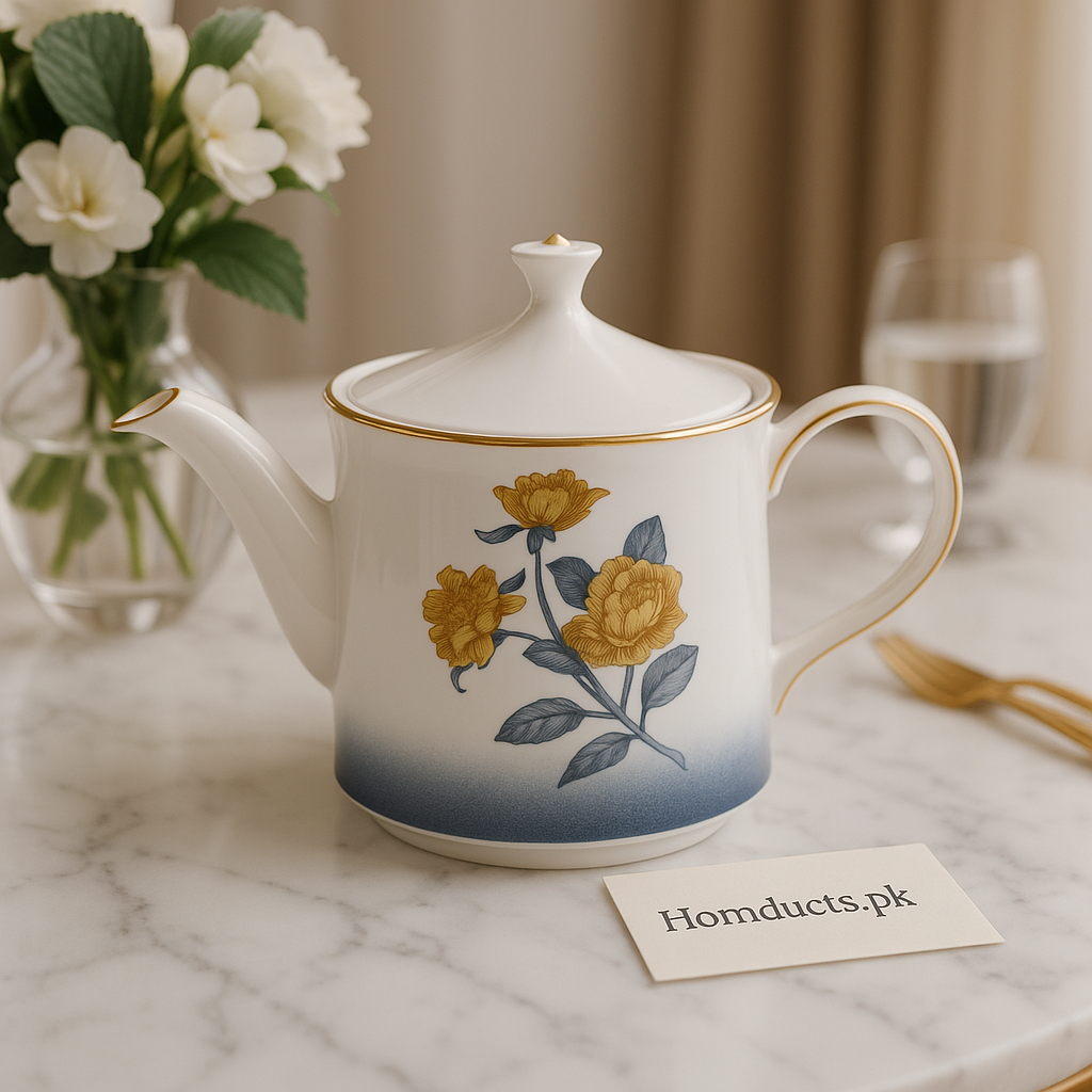 Elegant Porcelain Floral Teapot with Golden Accents