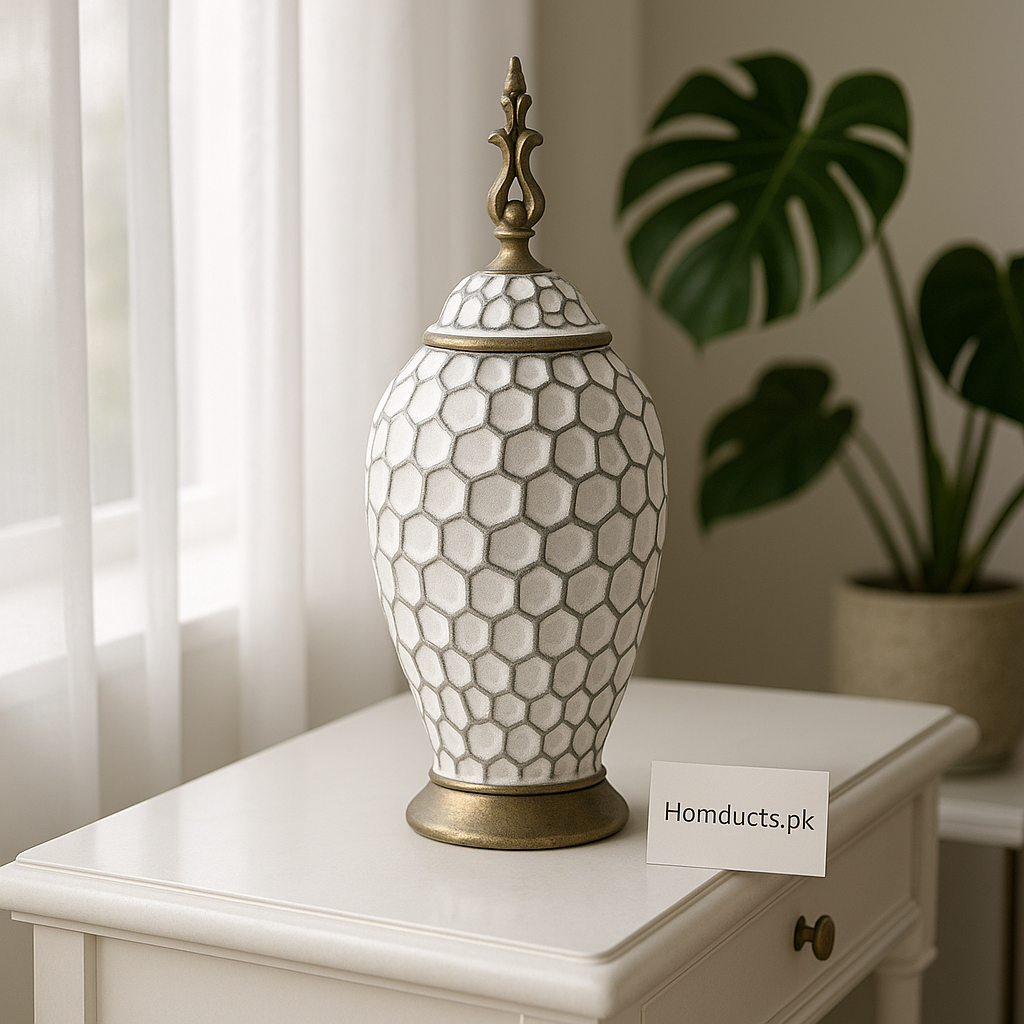 Luxury Honeycomb Mosaic Decorative Jar with Golden Lid – 1 Pc