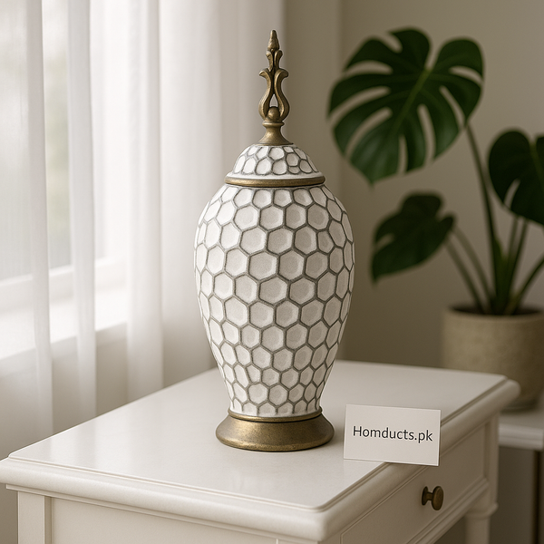 Luxury Honeycomb Mosaic Decorative Jar with Golden Lid – 1 Pc
