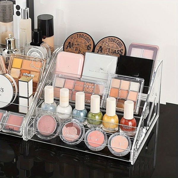 Luxury Acrylic Makeup Organizer – Multi-Compartment Storage for Cosmetics, Nail Polish & Accessories