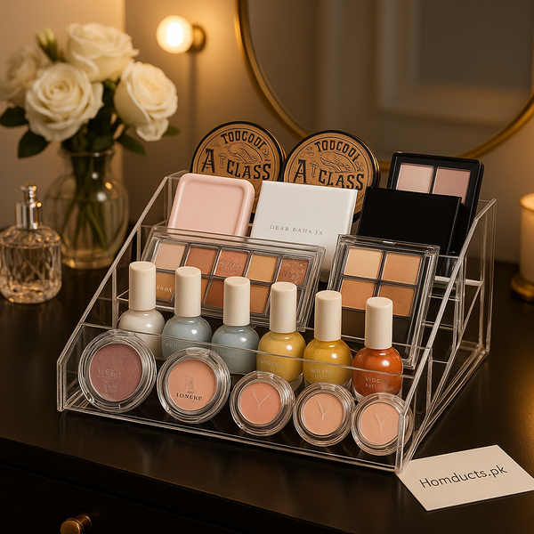 Luxury Acrylic Makeup Organizer – Multi-Compartment Storage for Cosmetics, Nail Polish & Accessories