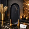 Luxury Matte Black Oval Decorative Serving Plate with Gold Detailing