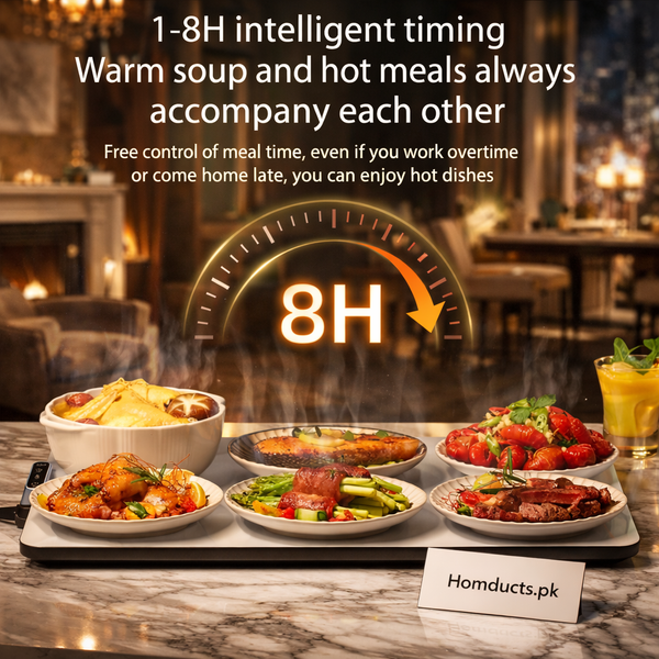 Luxury Rechargeable Electric Food Warming Tray – 8H Smart Timer | Cordless Hot Plate Server by Homducts.pk