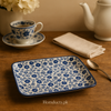 Royal Indigo Floral Square Dessert Plate – Handcrafted Porcelain Elegance