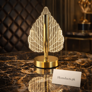 Luxury Crystal Leaf LED Table Lamp – Modern Golden Decorative Night Light for Bedroom, Living Room & Office | Homducts.pk
