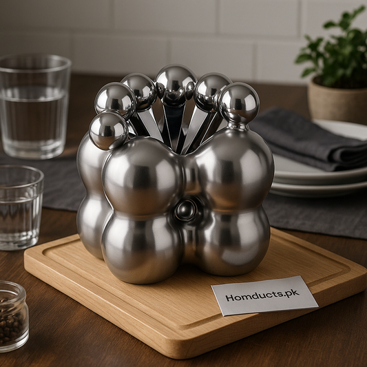 Modern Bubble Sphere Stainless Steel Cutlery Set with Holder – Premium Tabletop Decor
