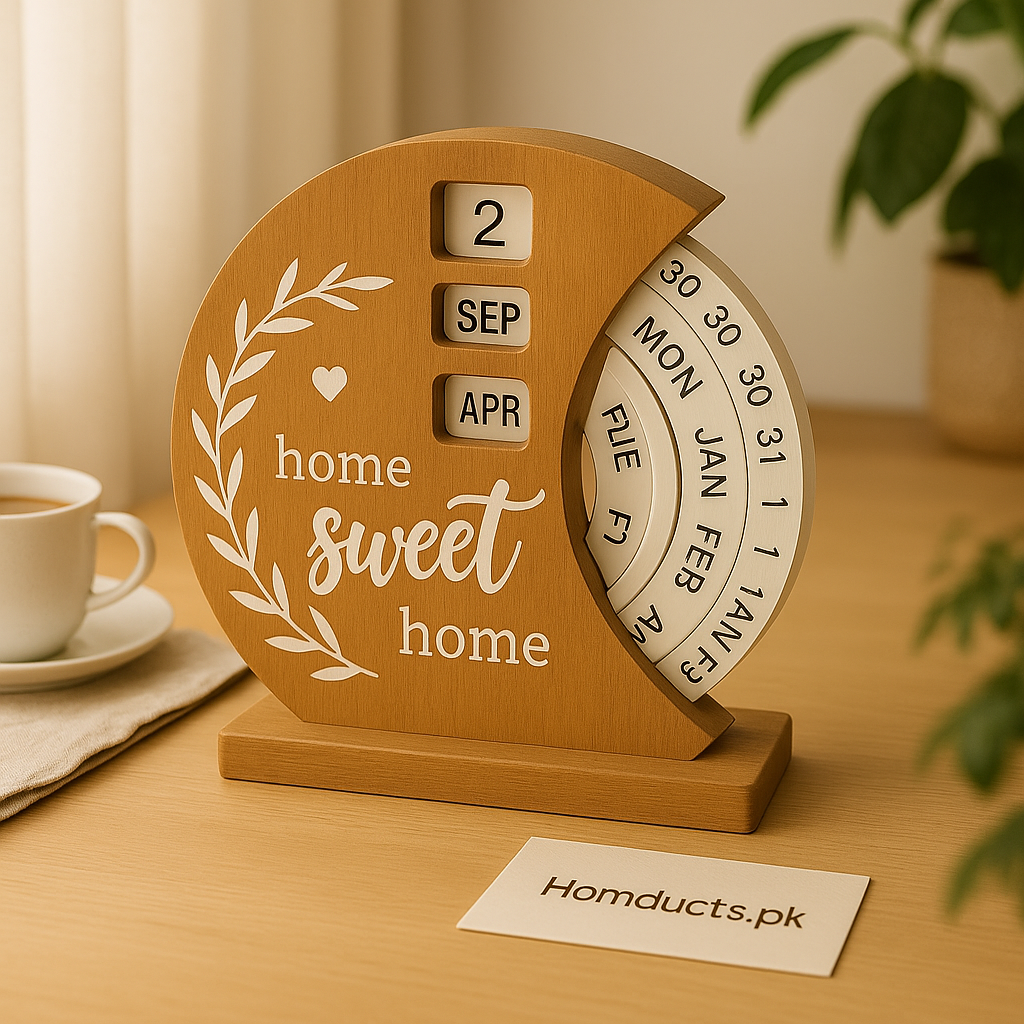 Wooden Perpetual Desk Calendar – Home Sweet Home Decorative Organizer