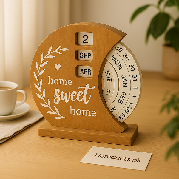 Wooden Perpetual Desk Calendar – Home Sweet Home Decorative Organizer