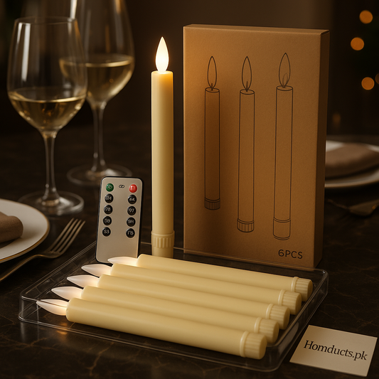6-Piece LED Taper Candle Set with Remote – Flameless Realistic Glow