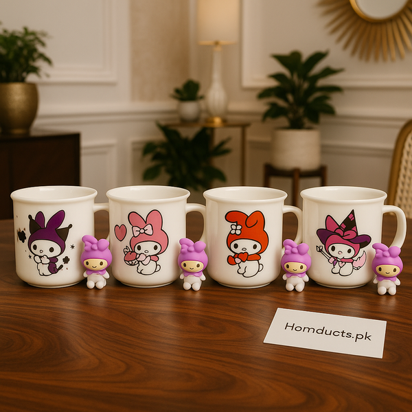 My Melody & Kuromi Ceramic Mug (1pc) – Cute Cartoon Coffee Cup with Figurine Charm