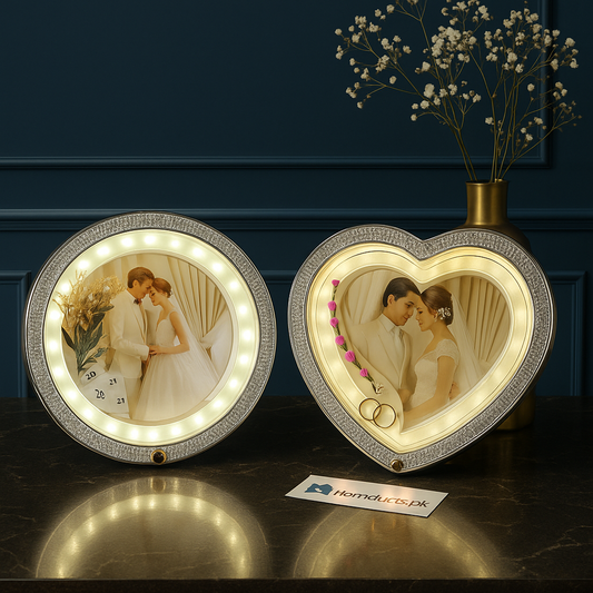 LED Wedding Photo Frame (1 Pc) – Heart or Round Shape with 3-Color Light Options