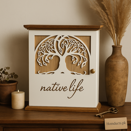 Rustic “Native Life” Wooden Wall Key Cabinet – Tree of Life Design