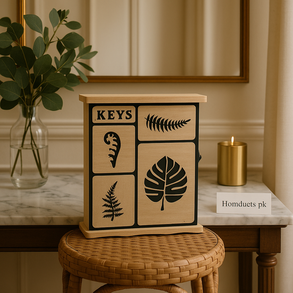 Luxury Wooden Leaf Carved Key Holder Box – Wall Mount Organizer