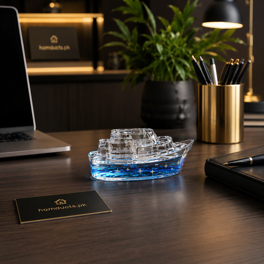 Luxury Crystal Ship Paperweight Decorative Office Desk Organizer & Premium Table Accent Showpiece