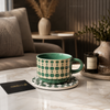 Dany Home Luxury 6 Pcs Ceramic Coffee Mug & Coaster Set – Premium Polka Dot Tea Cup Set for Coffee, Tea & Aesthetic Home Café Setup