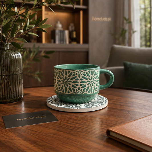Luxury Floral Ceramic Tea Cup & Coaster Set – 6 Pieces Premium Danny Home Coffee Mug Set for Tea, Coffee & Elegant Table Serving
