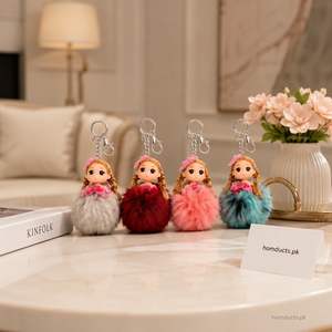 Luxury Doll Fur Pom Pom Keychain Charm – Cute Princess Fluffy Bag & Key Accessory For Girls (1 Pc)