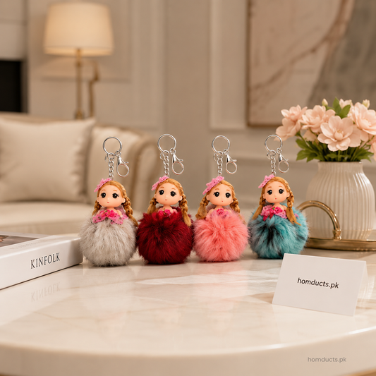 Luxury Doll Fur Pom Pom Keychain Charm – Cute Princess Fluffy Bag & Key Accessory For Girls (1 Pc)