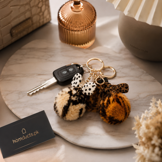 Luxury Leopard Print Fur Pom Pom Keychain Charm – Premium Fluffy Bag & Car Key Accessory For Girls (1 Pc)