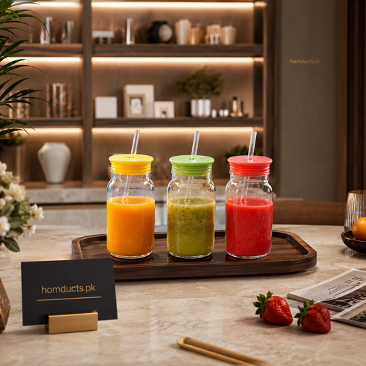 Luxury Glass Juice Jar With Straw & Lid – Premium Reusable Smoothie Drinking Glass Bottle For Kitchen, Office & Travel | 1 Pc