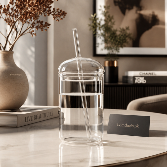 Luxury Clear Borosilicate Glass Sipper Cup With Straw & Lid – Premium Aesthetic Drinking Glass for Iced Coffee, Juice & Everyday Beverages